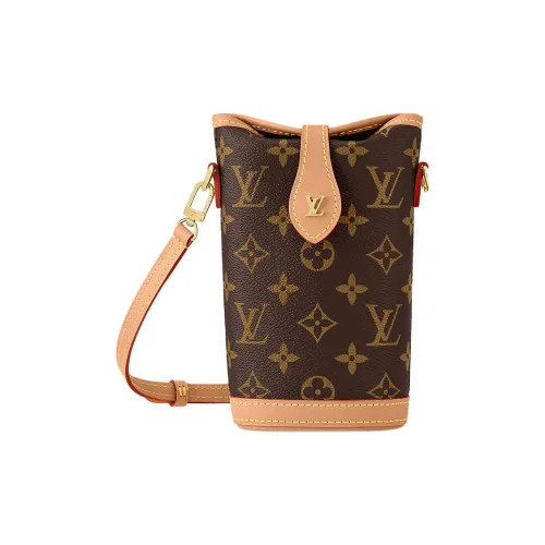 LOUIS VUITTON Покрытый холст Сумка Картофель фри Чехол для телефона Сумка через плечо Женская Коричневый