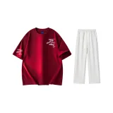 Комплект одежды (Благородный красный футболка + Белые серые вересковые повседневные штаны)