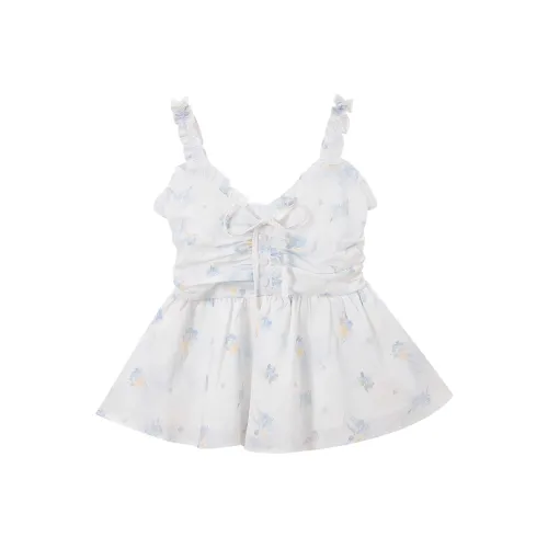 SUSANSAN Белый ~ Голубой цветок Женские Топы