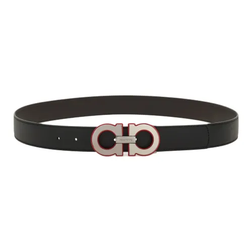 FERRAGAMO Телячья кожа Кожаные ремни Мужской Черный Марокканский Коричневый Ширина 3,2CM