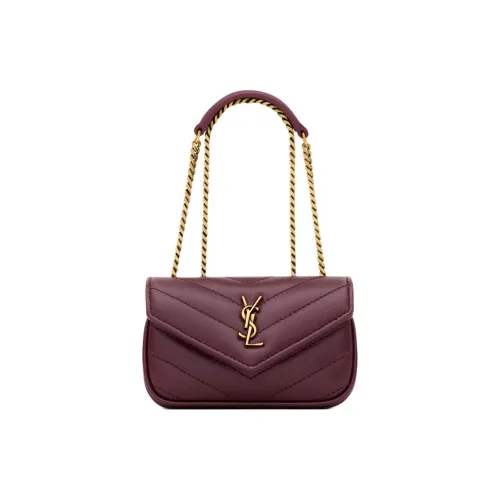 SAINT LAURENT LOULOU Овчина Конверт Сумка Сумка через плечо Сумка на плечо Мини Женская Бургунди