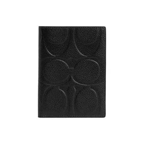 COACH Подпись Полированная Галька Кожа Держатель для Паспорта Мини Мужской Черный