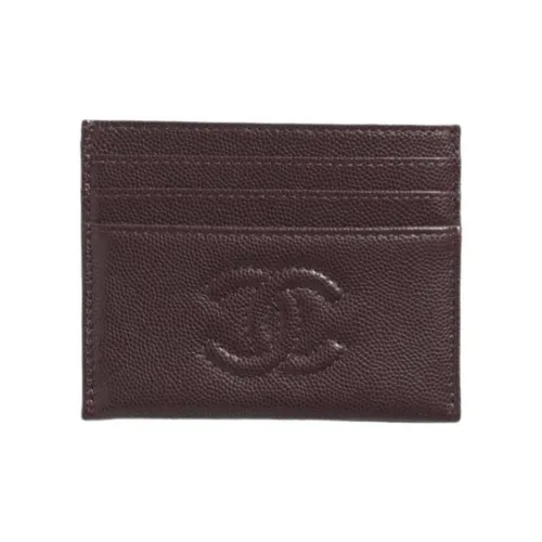 CHANEL Блестящий держатель для карт из телячьей кожи унисекс темно-коричневый