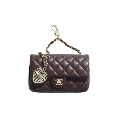 CHANEL Sheepskin Coin Wallet Mini Women's Dark Brown