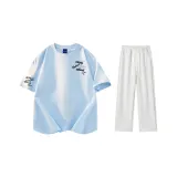 Комплект одежды (Светло-синяя футболка + Бело-серые повседневные штаны)