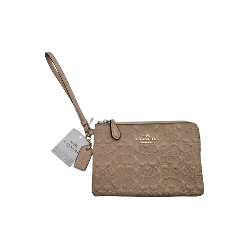 COACH Corner Zip Лакированная кожа Клатч Укороченный Монетница Средний Женский Абрикос Винтаж Узор