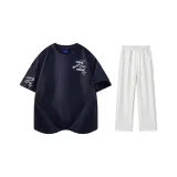 Комплект одежды (Темно-синяя футболка + Бело-серые повседневные штаны)