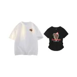 Белый свободный крой + черный, подчеркивающий талию