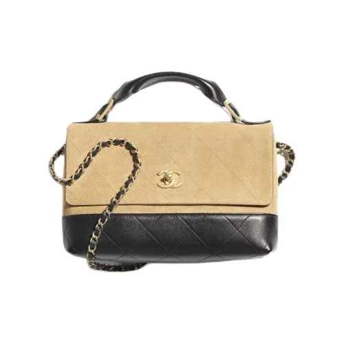 CHANEL Телячья кожа Замша DUAL Смесь Одно плечо Сумка Большая Женская Бежевая и Черная