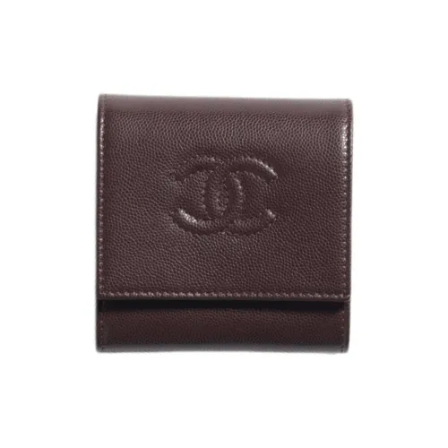 CHANEL Блестящий Телячья кожа Кошелек Маленький Унисекс Темно-коричневый
