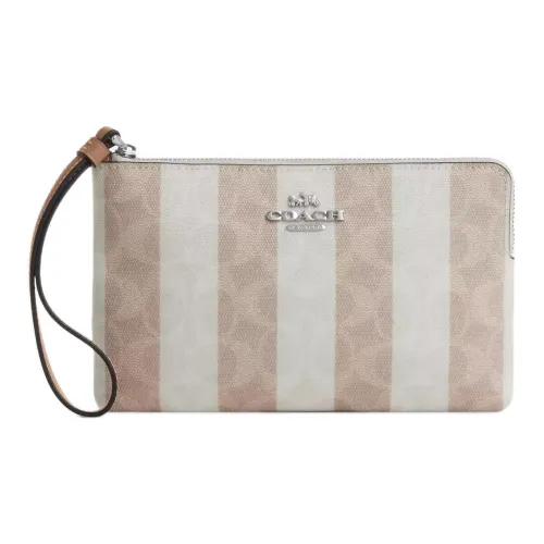 COACH Corner Zip Покрытый холст Клатч Маленький Женский Песочный Коричневый Умбра