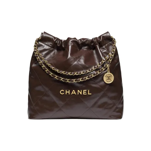 CHANEL Блестящая Телячья Кожа Хобо Сумка Сумка через плечо Женская Темно-Коричневая