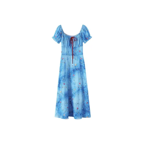 XIMENG Blue Женские Короткие Платья с Рукавами