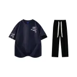 Комплект одежды (Темно-синяя футболка + черные повседневные штаны)