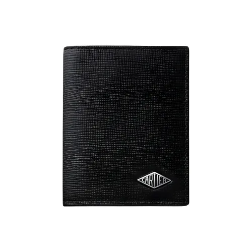 Cartier Кожаные Аксессуары Cartier Losange, Футляр Для Кредитных Карт Зернистая Телячья Кожа Черного Цвета, Палладиевая Отделка И Отделка Из Эмали Черного Цвета