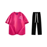 Комплект одежды (Розовая и красная футболка + черные повседневные штаны)