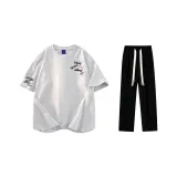 Комплект одежды (Белая и Серая футболка + Черные повседневные штаны)