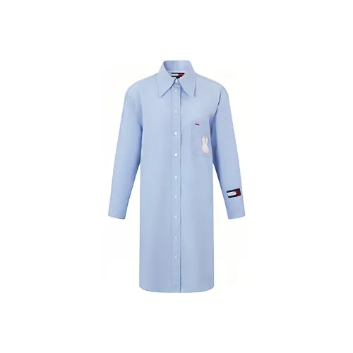 Tommy Hilfiger Светло-синий Женские Длинные Платья с Рукавами