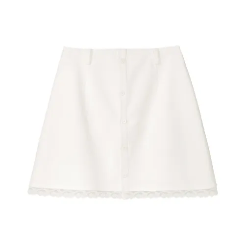 Fstudio Летний Корейский стиль Атмосферный Универсальный A Линия Кружевная отделка Джинсовая короткая юбка Женская