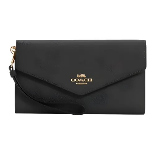 COACH Travel Wallet Кожа Сумка-конверт Кошелек Клатч Маленький Женский Черный