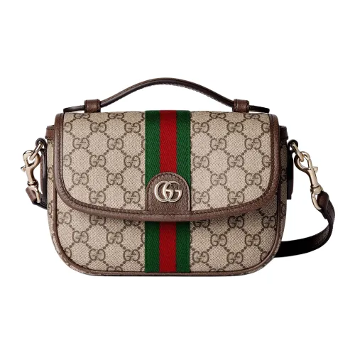 GUCCI Ophidia Холст Сумка Маленькая Женская Бежевая и Коричневая