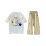 Комплект одежды (Белый топ + Хаки штаны)