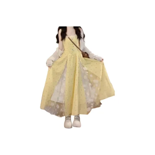 LAKESI Желтое кружевное платье-камаз, тонкий трикотажный кардиган, женские комплекты с юбкой