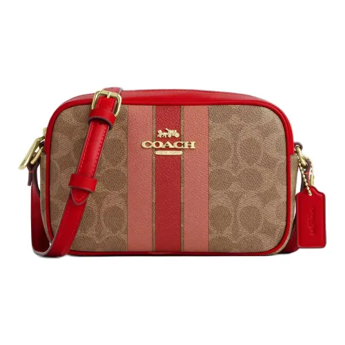 COACH Jamie Кожа Camera Сумка Сумка через плечо Маленькая Женская Коричнево-желтая Смешанная Цветовая