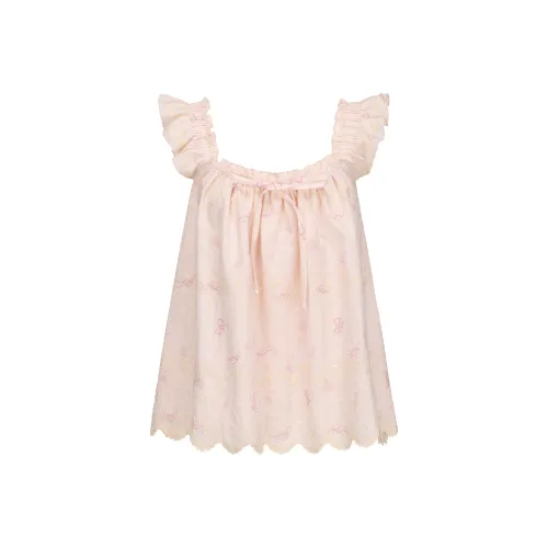 CHIWAWAMEME Сладкий розовый вышивка рукав флаттер топ женский короткий топ