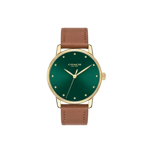 COACH Наручные часы Кварцевый механизм Кожаный ремешок 36 мм Зеленый циферблат Женские часы