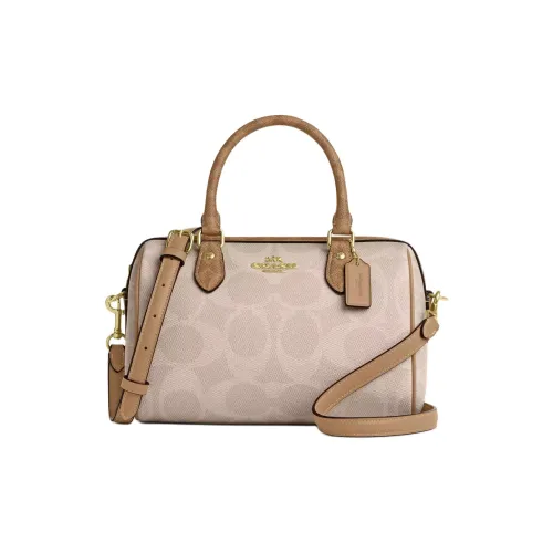 COACH Rowan Кожа Бостон Сумка через плечо Сумка Сумка Большая Женская Бежевая и Коричневая