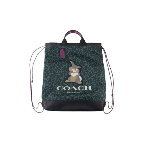 COACH X DISNEY Коллаборация TerrainDrawstring Canvas Телячья кожа Рюкзак Большой Мужской Темно-зеленый