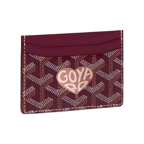 GOYARD Saint Sulpice Холст Телячья кожа Держатель для карт Держатель для карт Унисекс Бордовый Серый Розовый Маленькое сердце