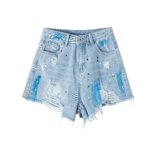 Розовые светло-синие женские джинсовые шорты