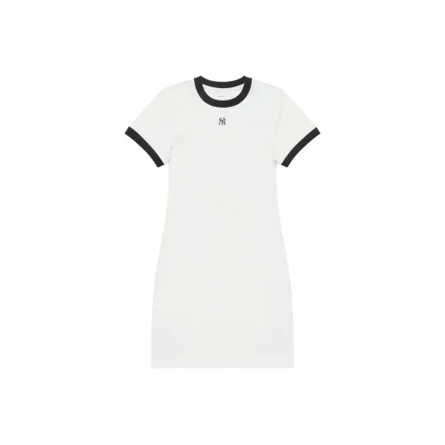 Mlb Base Logo New York Yankees Basic Collection SS25 Короткий рукав Платье Женское Айвори