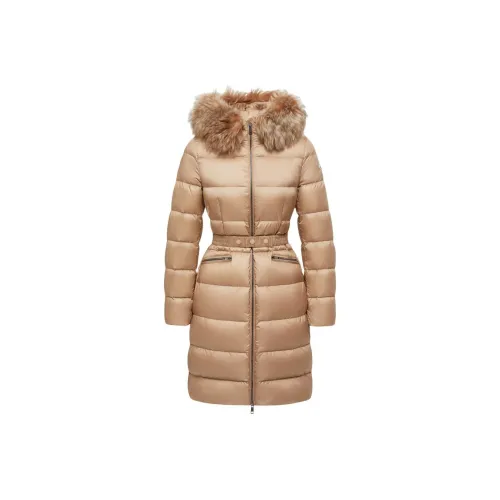 Moncler Boedic Series С капюшоном овчина длинный пуховик пуховик женский верблюжий бежевый