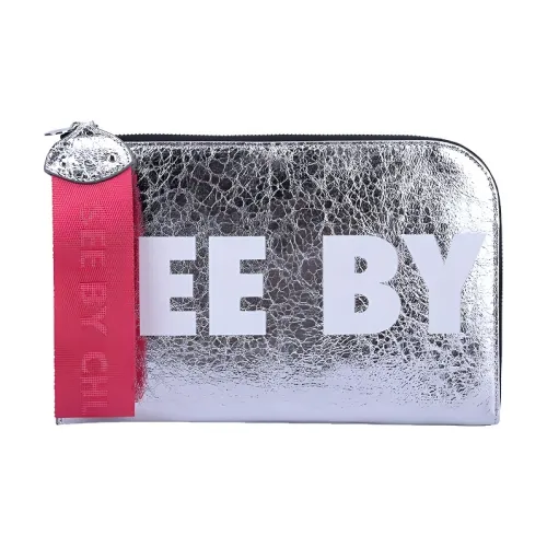 See By Chloe Joris Коровья кожа Запястье Сумка Мешок для хранения Клатч Большой Women's Silver