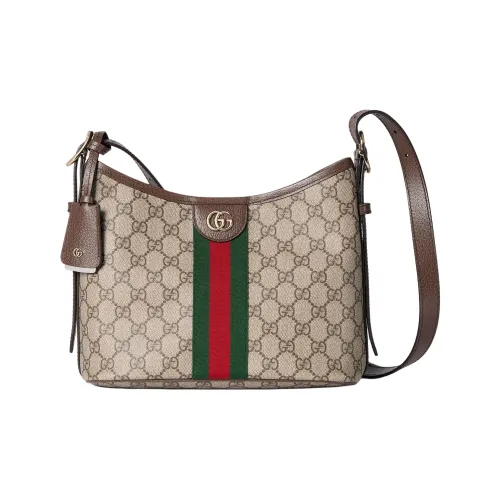GUCCI OphidiaGG Монограмма Покрытая Ткань Сумка через плечо Маленькая Женская Бежевая и Темно-Коричневая