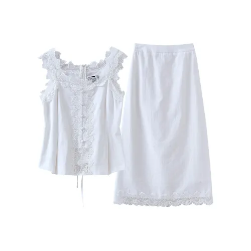 OUNIXUE Белый Женские Комплекты с юбкой