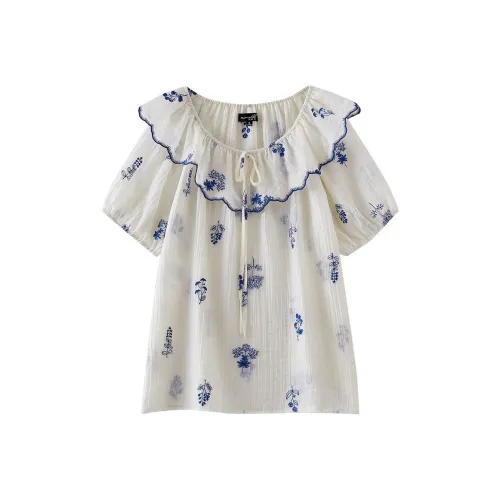 OUNIXUE Сапфирово-синий Женские Шифоновые Рубашки