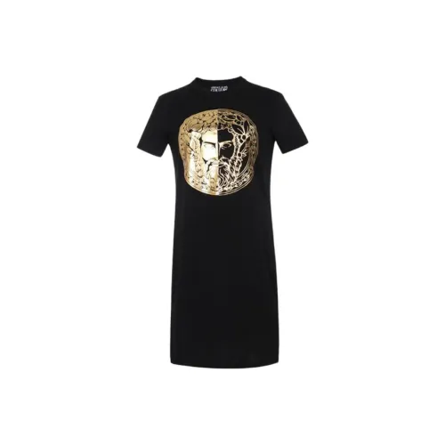 VERSACE Короткое платье с короткими рукавами женское черное