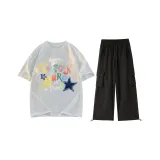 Комплект одежды (Белый Серый Топ + Черные Штаны)