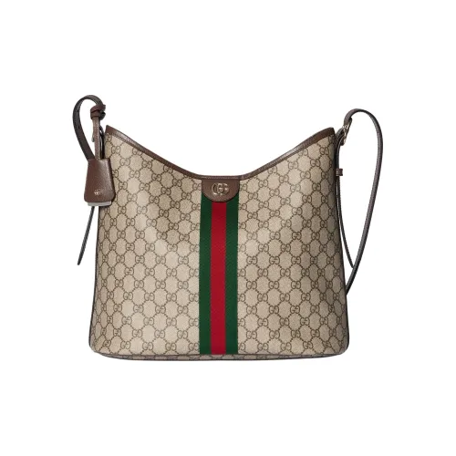 GUCCI OphidiaGG Монограмма Покрытая Ткань Сумка через плечо Большая Женская Бежевая и Темно-Коричневая