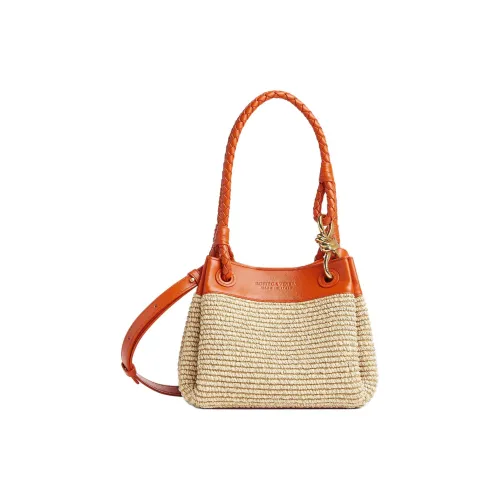 Bottega Veneta Raffia с кожаными вставками And Canvas Одно плечо Сумка Маленькая Женская Бежевая и Оранжевая