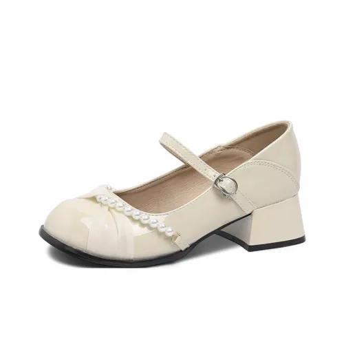 7 SEVFUN Грубый каблук Туфли Мэри Джейн Женские Абрикос