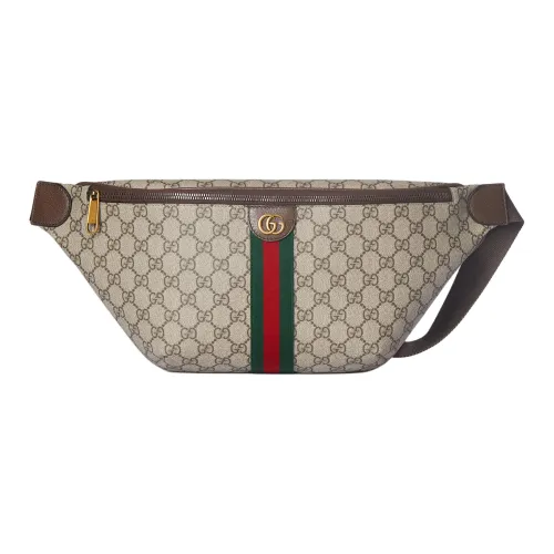 GUCCI Ophidia Покрытие Ткань Бананка Большая Мужская Бежевая и Темно-Коричневая