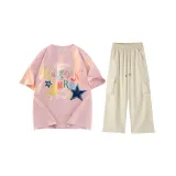 Комплект одежды (Розовый топ + Абрикосовые штаны)