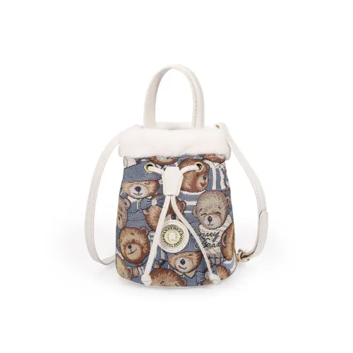 DANNYBEARJEANS Ткань Ведрообразная Сумка Маленькая Женская Светло-Синяя и Белая