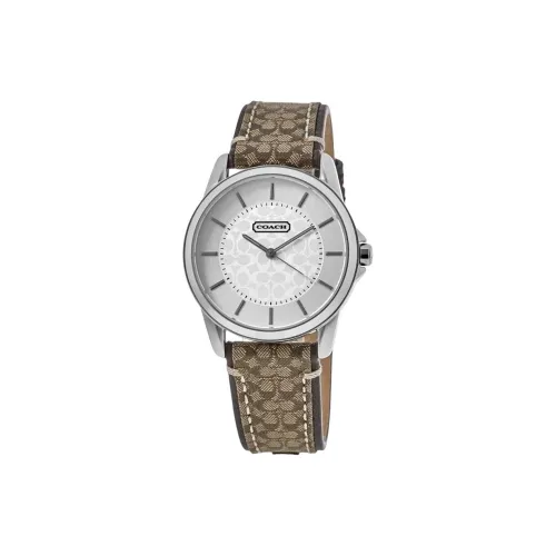 COACH Наручные часы Кварцевый механизм Кожаный ремешок 37 мм Серебристый циферблат Женские часы