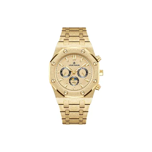LOUIE JUELEN Frost Gold Collection Автоматический Механический Механизм Нержавеющая Сталь Ремешок Часы Мужские Золотистый Циферблат